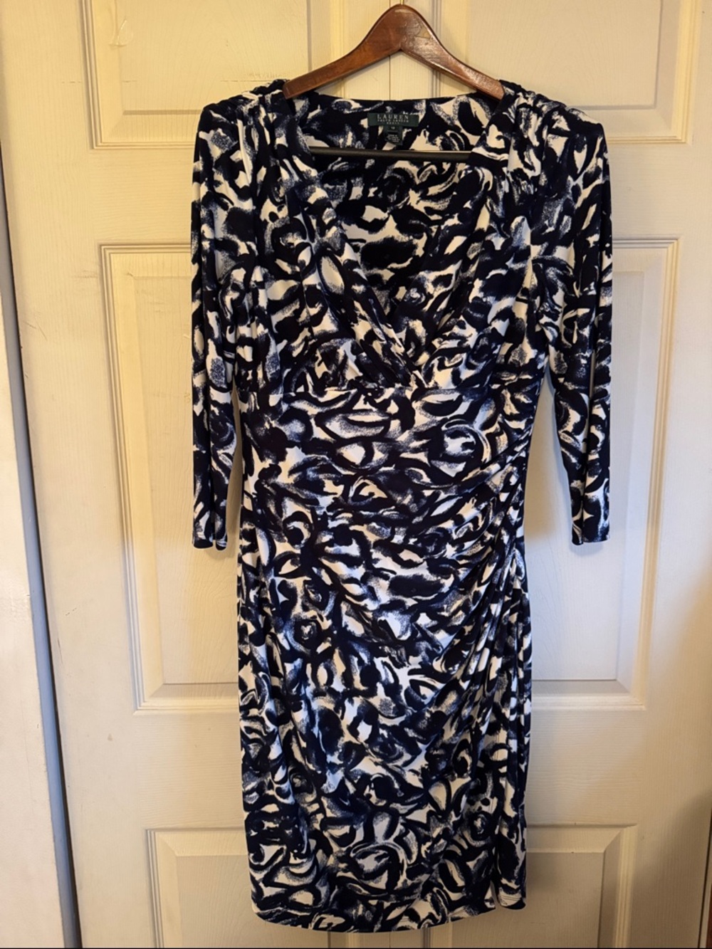 Lauren Ralph Lauren Navy and White three-quarter length sleeve Wrap-Style Dress